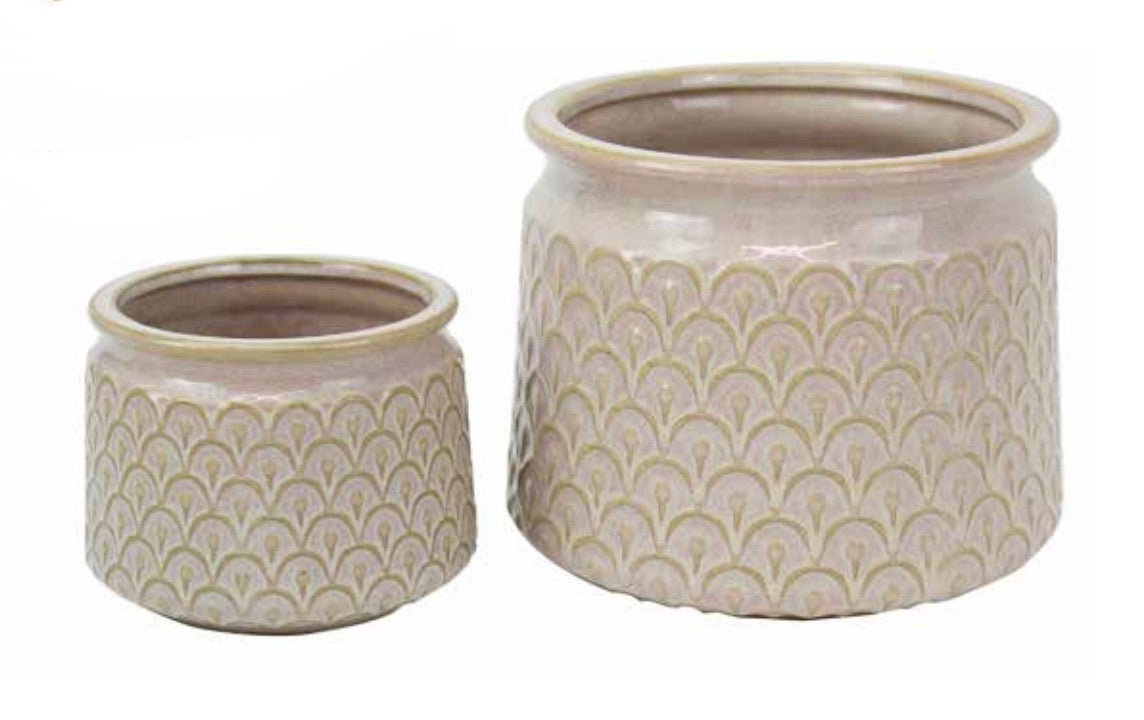 Oatmeal Beige Scallop Pattern Planters