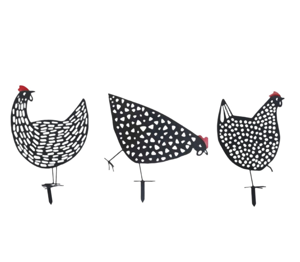 Metal Hens Garden Stakes