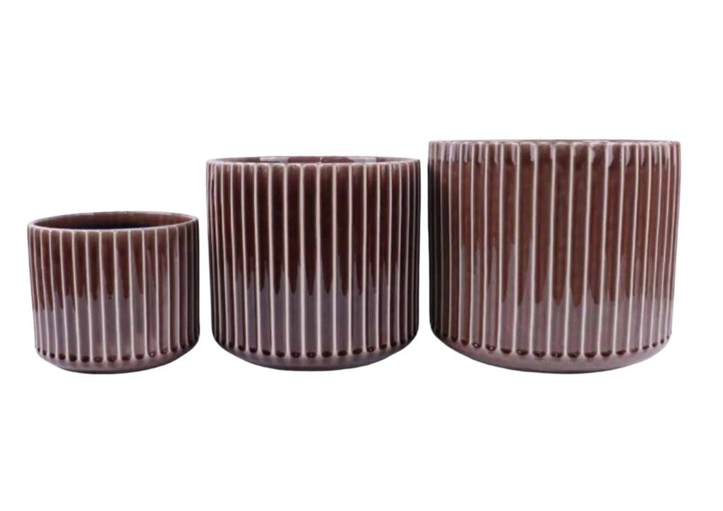 Mocha Ribbed Cylinder Pots