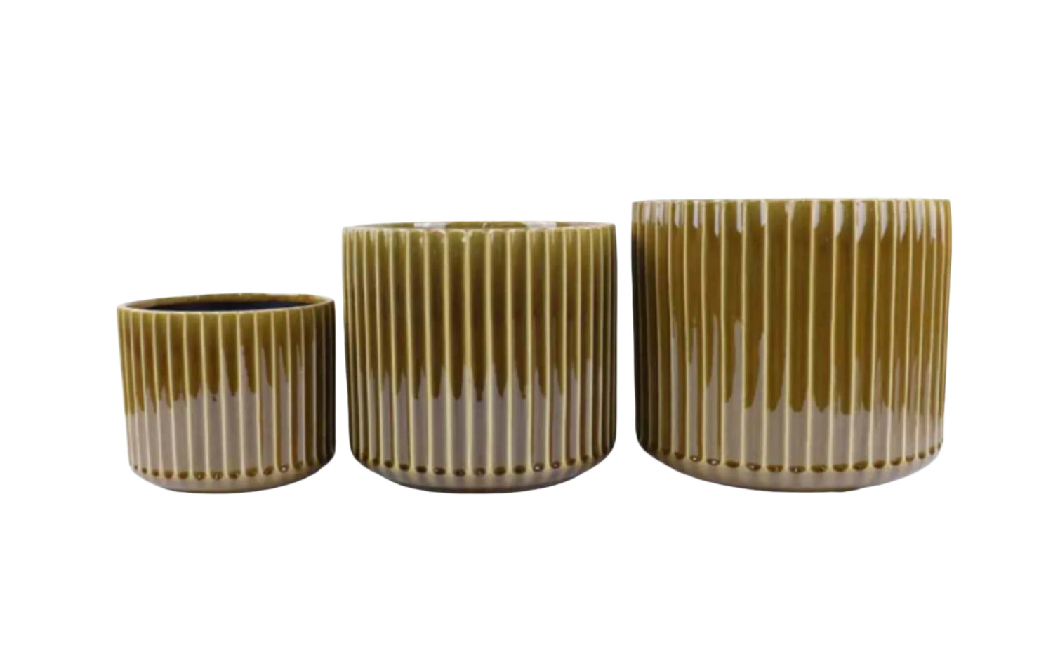 Olive Ribbed Cylinder Pots
