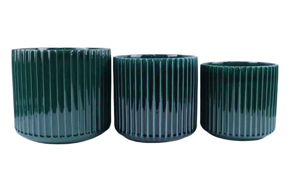 Teal Ribbed Cylinder Pots
