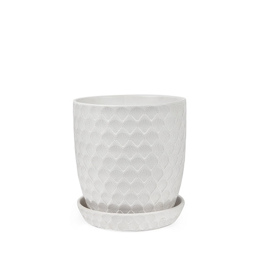 Shell Pot With Saucer Matte White