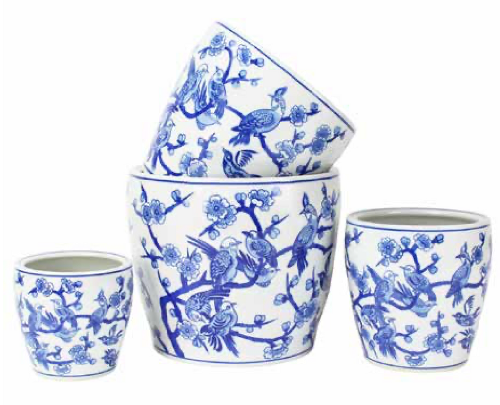 Round Pots with Saucer - Springtime Blues