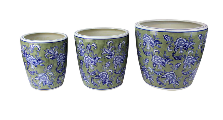 Sage Grey Floral Design Extra Large  Planter