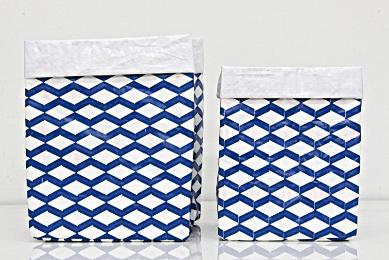 Plant Bag Blue & White Set of 2. Sml & Med.
