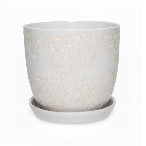 Tulip Pot Floral Baroque White