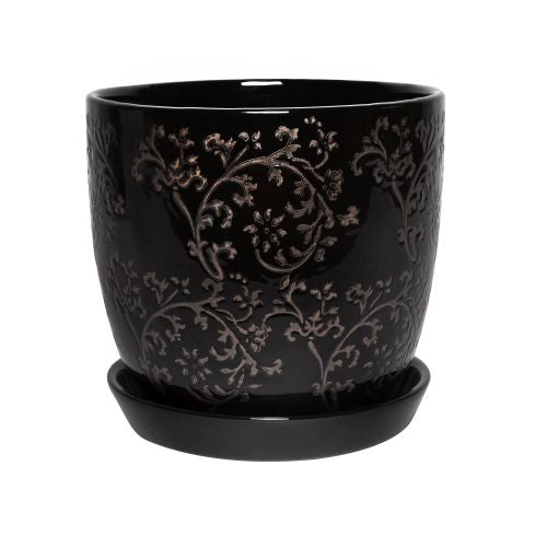 Tulip Pot Floral Baroque Black
