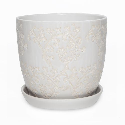 Tulip Pot Floral Baroque White