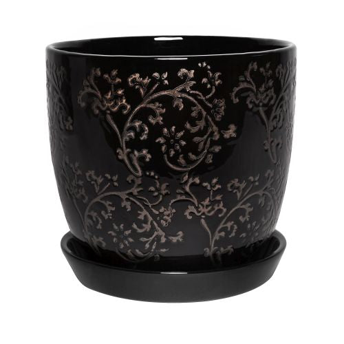Tulip Pot Floral Baroque Black
