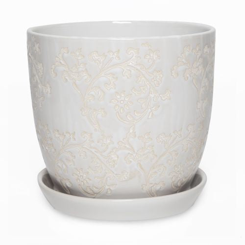 Tulip Pot Floral Baroque White