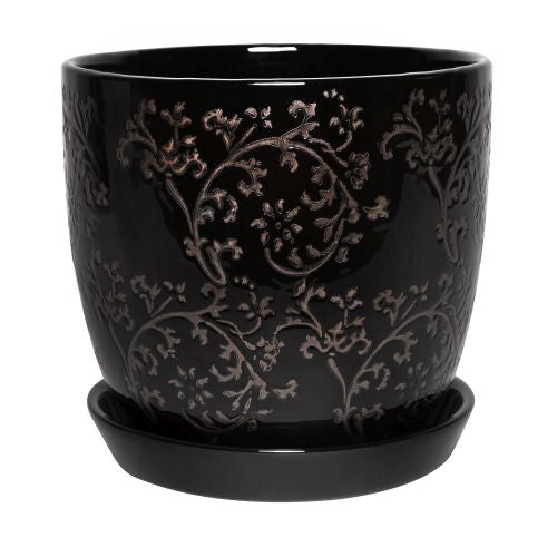 Tulip Pot Floral Baroque Black