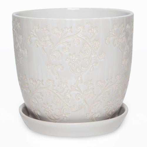 Tulip Pot Floral Baroque White