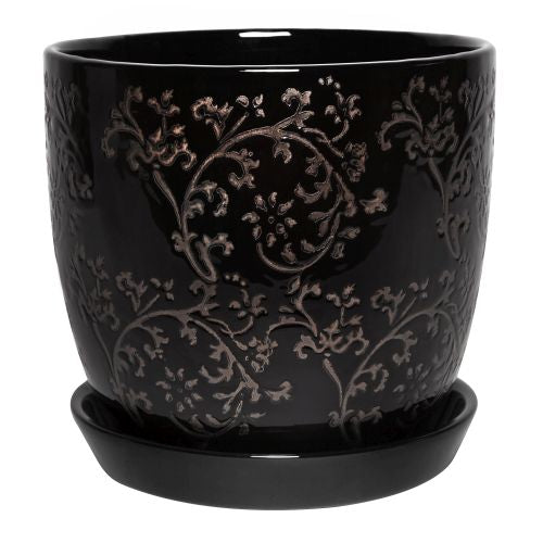 Tulip Pot Floral Baroque Black