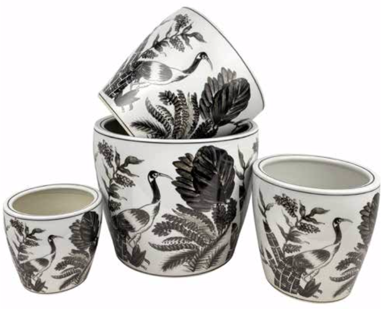 Round Pot with Saucer - Graceful Crane