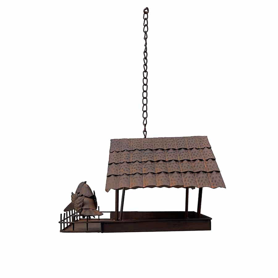 Rust Hanging Birdhouse with 2 Birds.