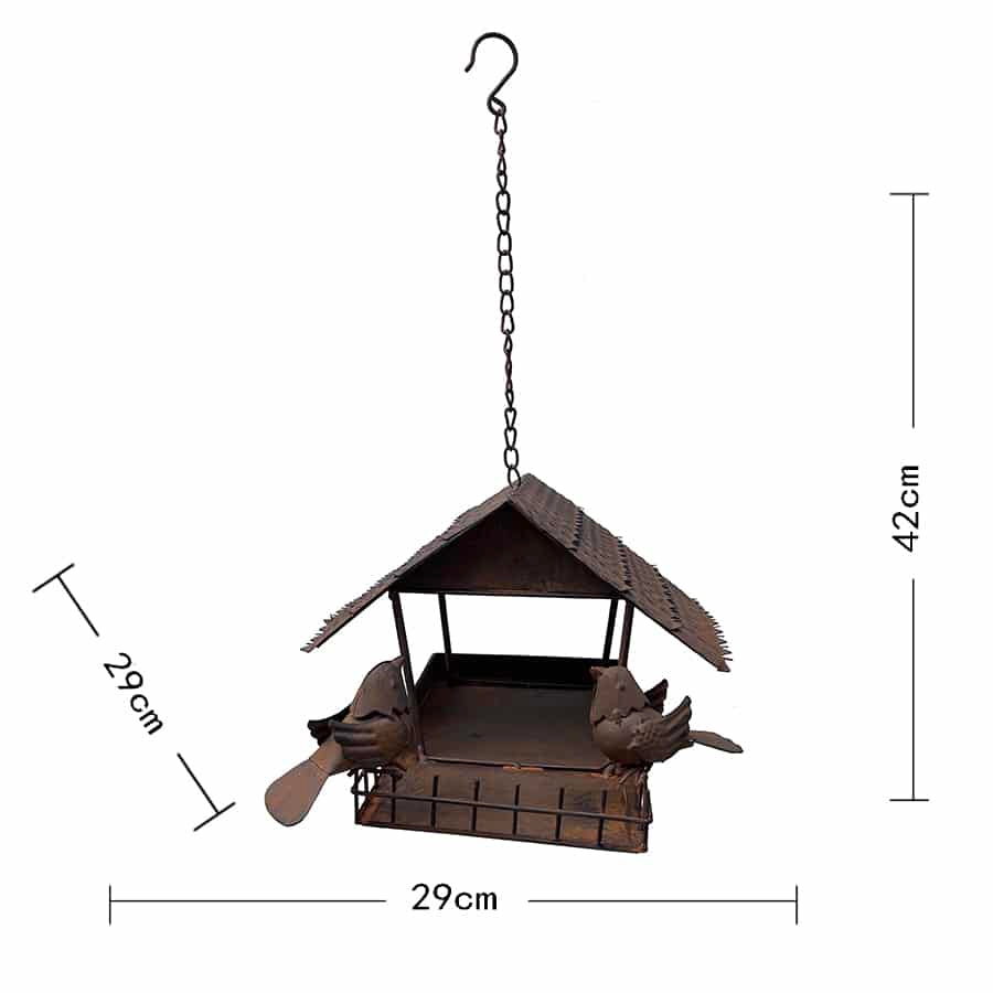Rust Hanging Birdhouse with 2 Birds.