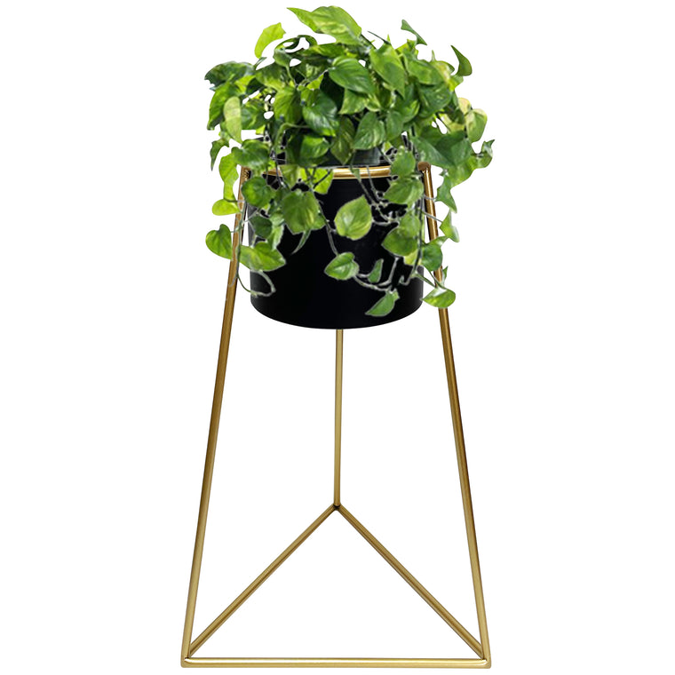 Black Planter on Gold Pyramid Stand