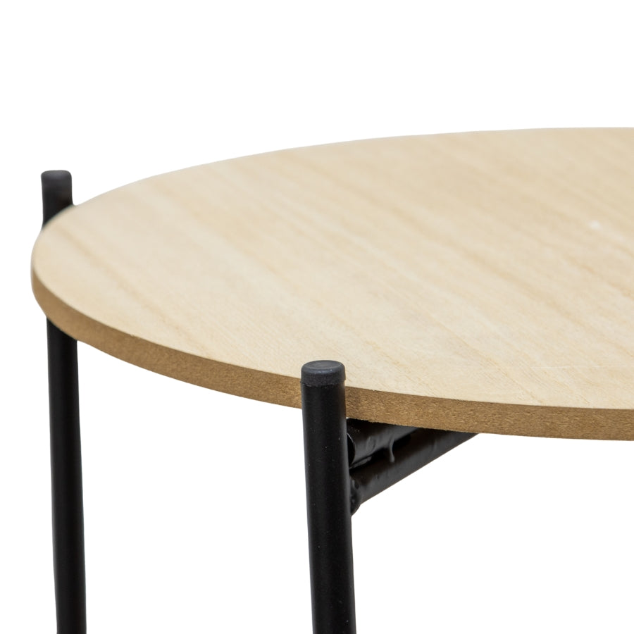 Round Lightwood Side Table with shelf