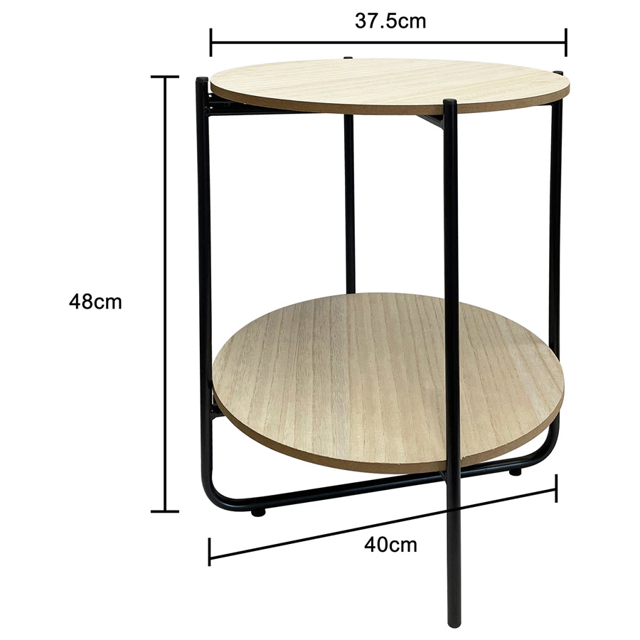 Round Lightwood Side Table with shelf
