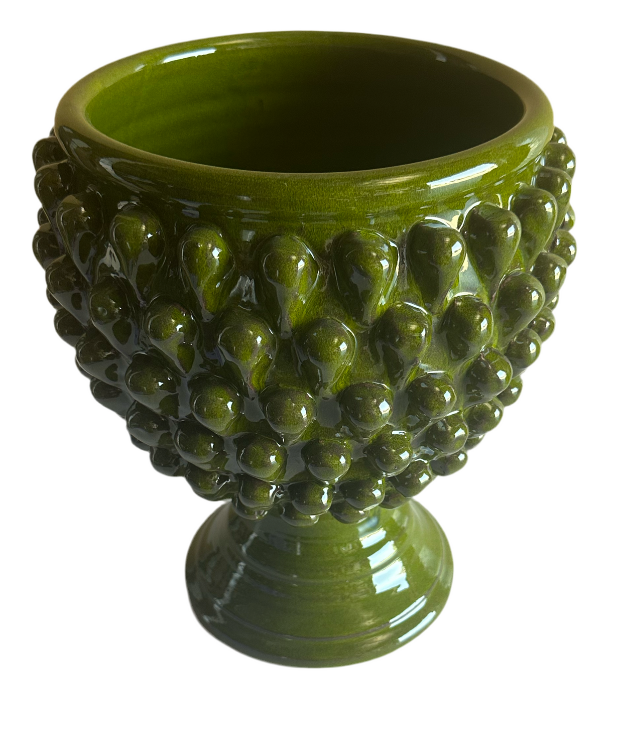 Hobnail Portuguese Green Pedestal Planter