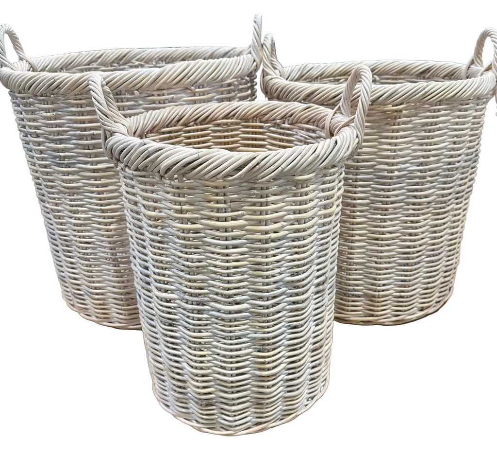 Tall Log Basket White Wash