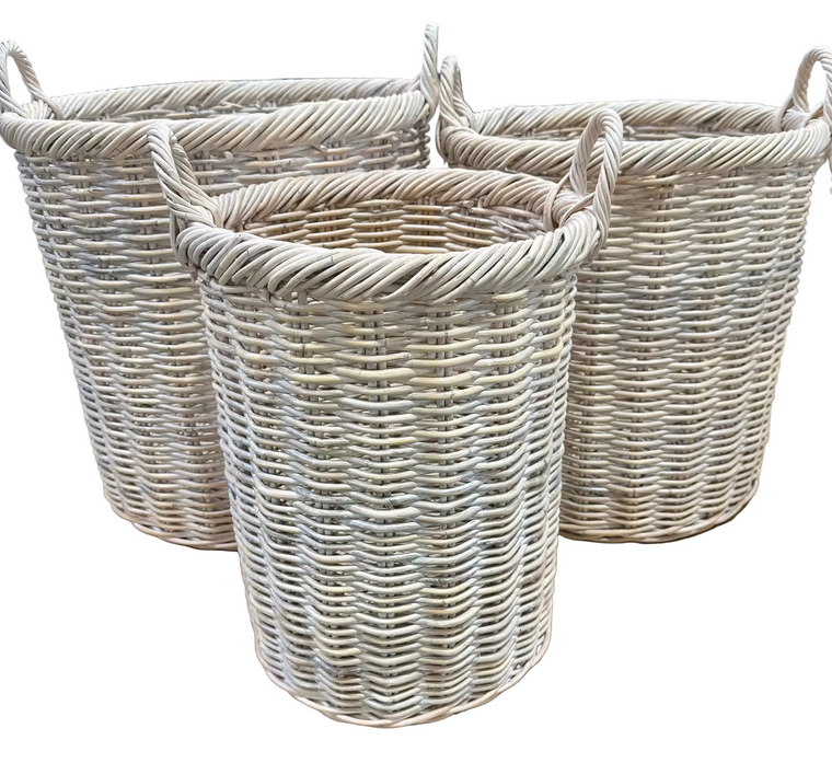 Tall Log Basket White Wash