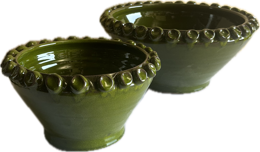 Footed Bowls Hobnail Trim Portuguese Green