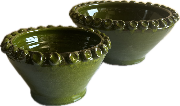 Footed Bowls Hobnail Trim Portuguese Green