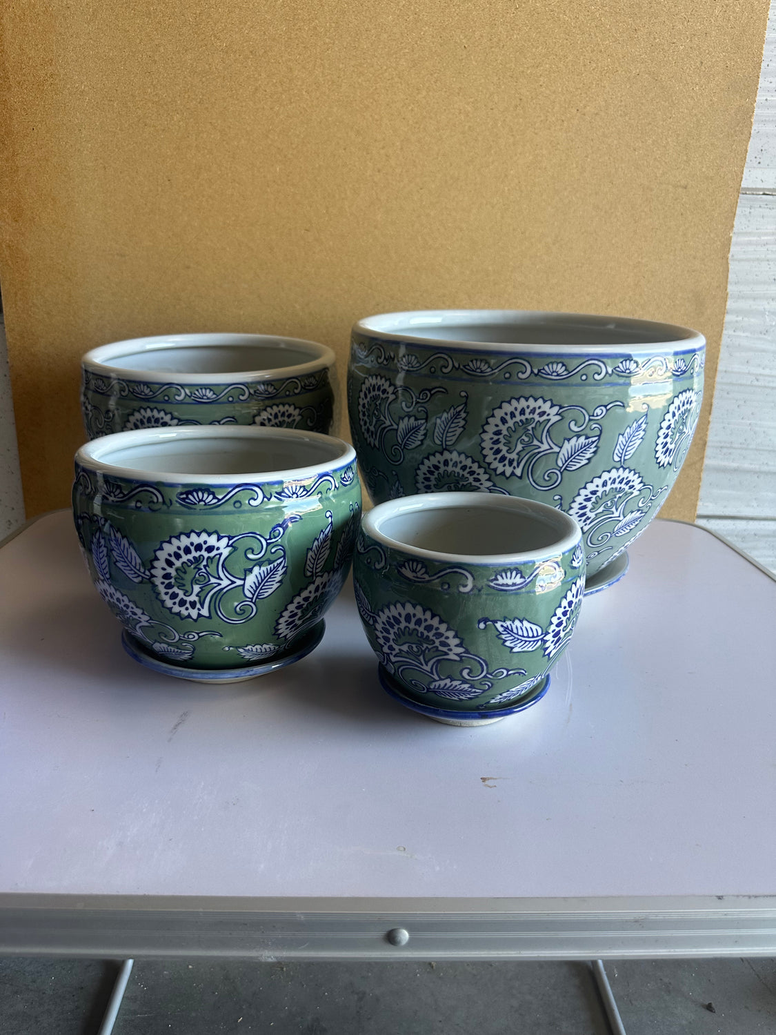 Vintage Green Pattern Ceramic Pots with Saucer