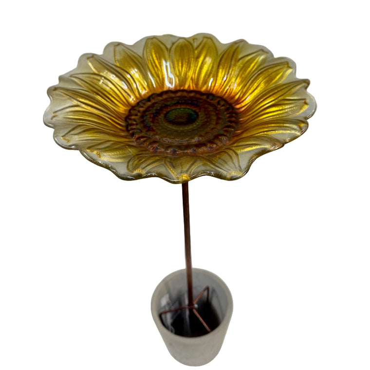 Sunflower Glass Bird Bath on Stake