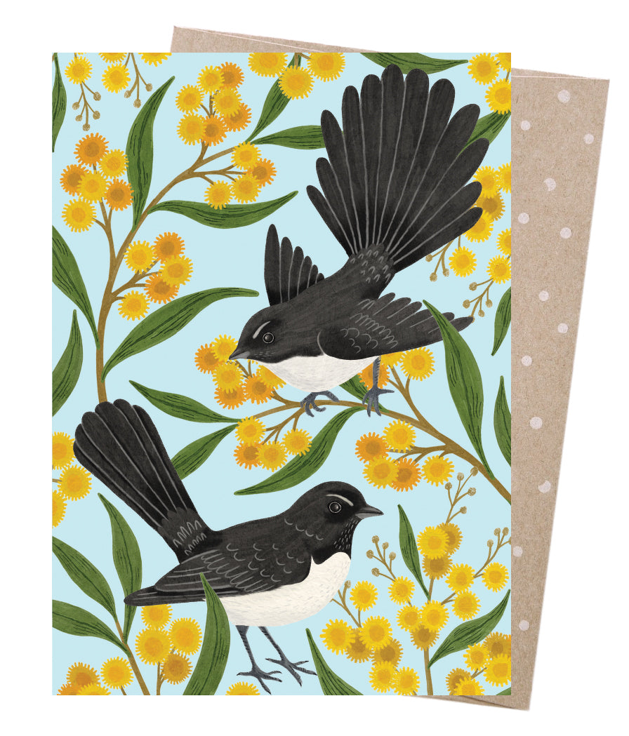 Earth Greetings: Greeting Card - Wagtails & Wattle