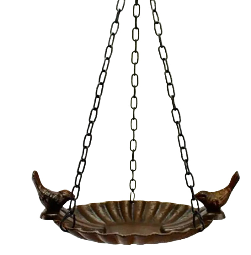 Hanging Cast Iron Bird Feeder with 2 Birds