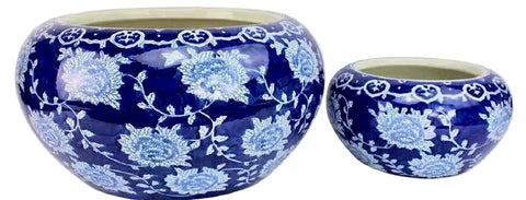 XL Blue Chrysanthemum Bellied Planters