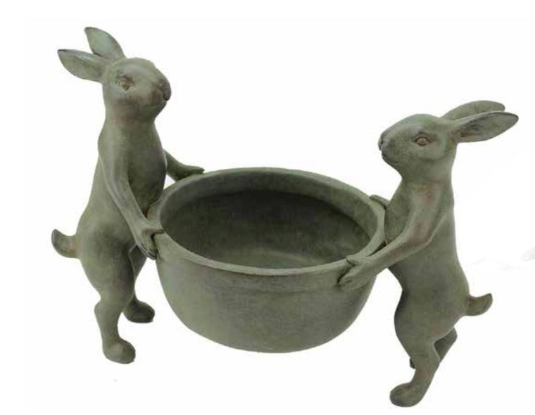 Two Rabbit Holding Bowl Planter