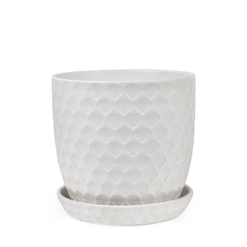 Shell Pot With Saucer Matte White