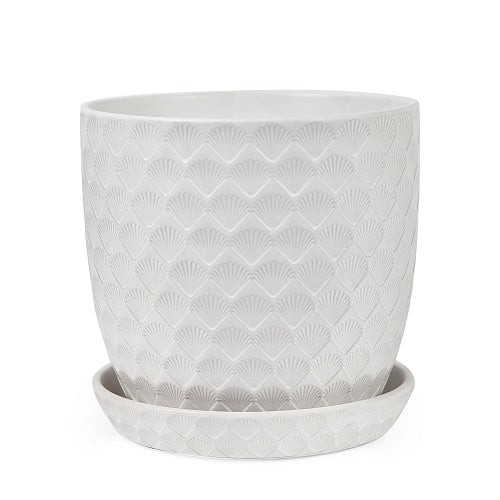 Shell Pot With Saucer Matte White