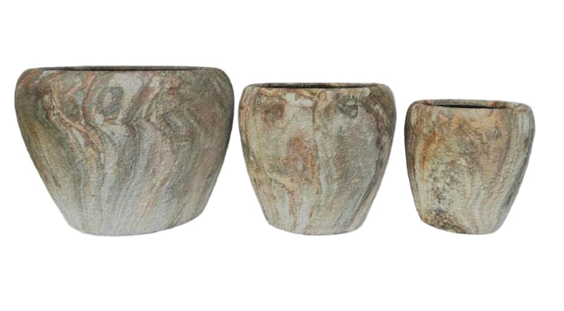 Curved Planter Pots - Moss Agate Rough Finish