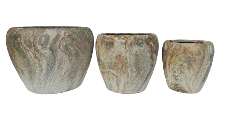 Curved Planter Pots - Moss Agate Rough Finish