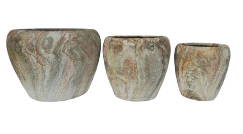 Curved Planter Pots - Moss Agate Rough Finish
