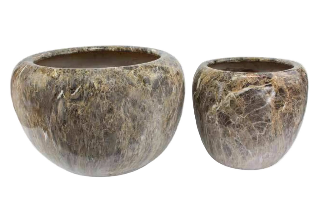 Bellied Planter Pots - Emperador Finish