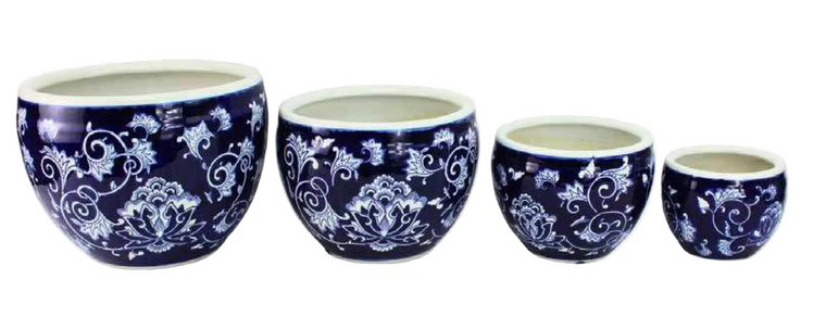Blue Fontenay Ceramic Pot with Saucer