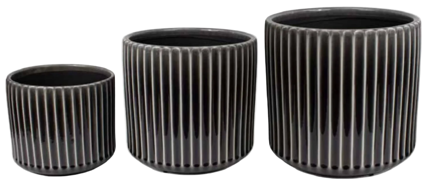 Obsidian Ribbed Cylinder Pot