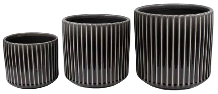 Obsidian Ribbed Cylinder Pot