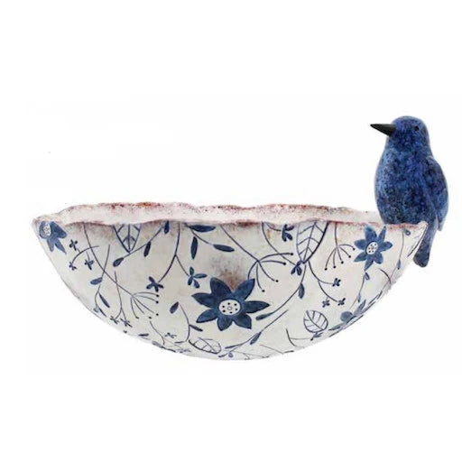 Blue Patterned Wall Pot With Bird
