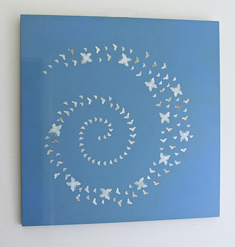 Wall Art -Blue with Mother of Pearl Butterflies 60x60cm
