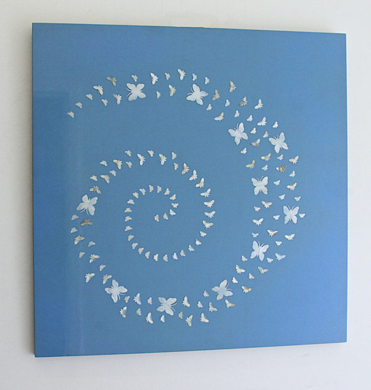 Wall Art -Blue with Mother of Pearl Butterflies 60x60cm