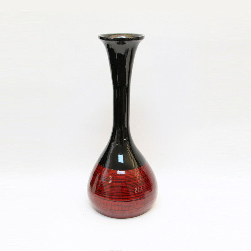 Vase Red Bamboo with Black Lacquer Above  (54cm)