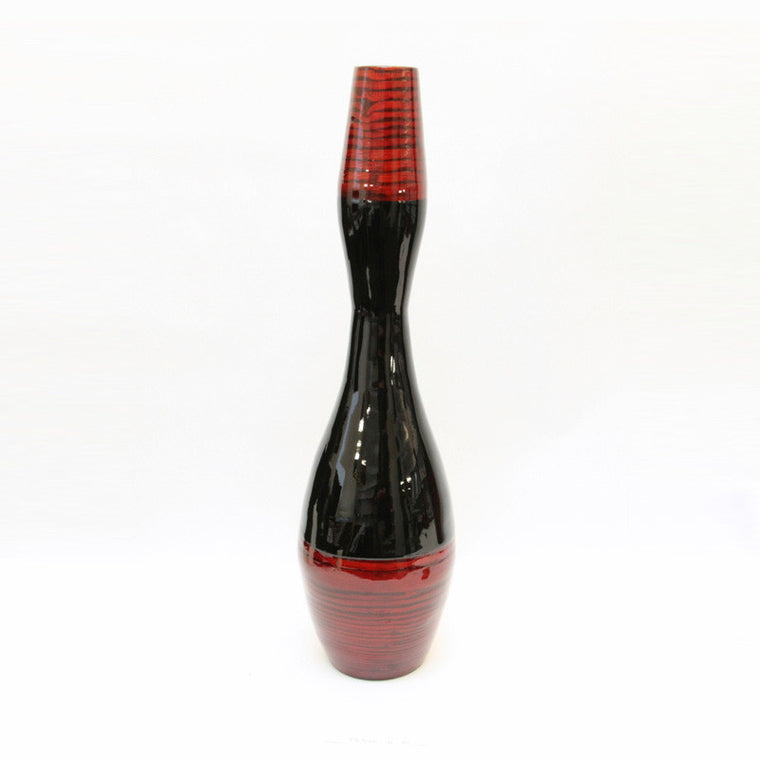 Vase Red Bamboo with Black Lacquer on the Centre  (66cm)