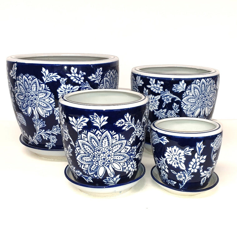 Straight Planters Dark Blue Floral