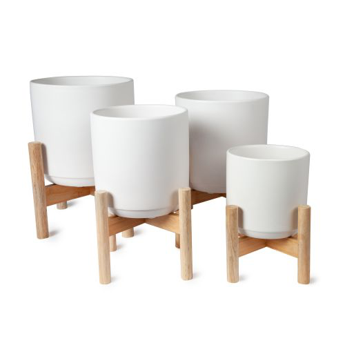 Flower Pot with Stand Matte White